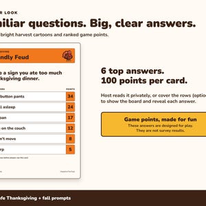 Thanksgiving Friendly Feud Game Printable, 60 Friendsgiving Party Cards image 3