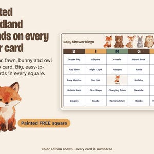 Woodland Baby Shower Bingo, 100 Prefilled Cards and Gift Bingo (Printable) image 3