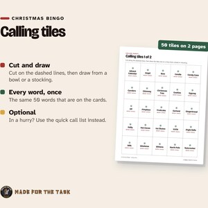 クリスマスビンゴの印刷用テンプレート、大人数パーティー向けのユニークな単語カード100枚 画像 5