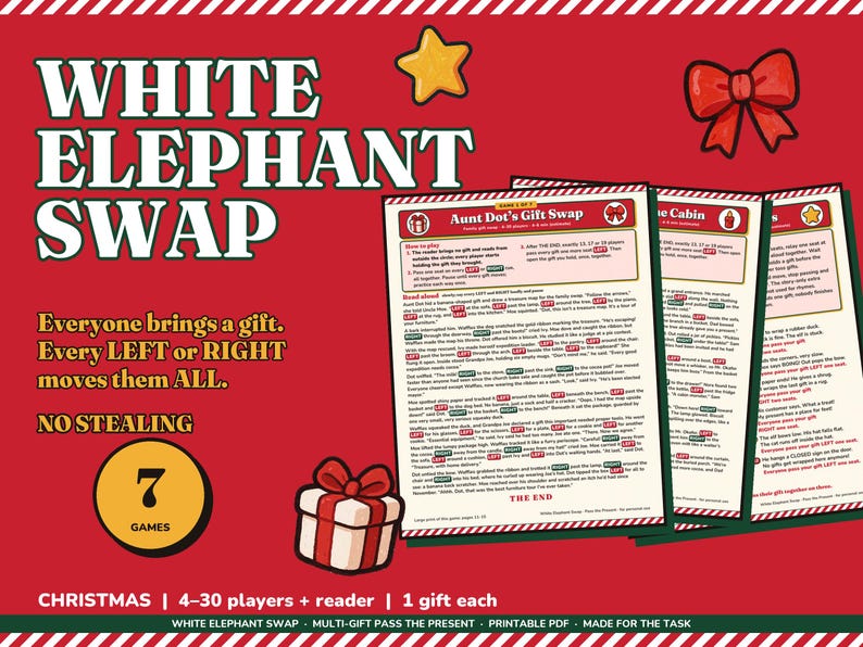 White Elephant Game Printable, No Stealing Christmas Left Right Gift Swap image 1