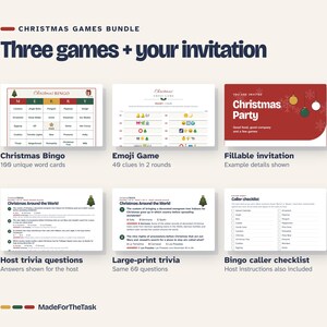 Paquete imprimible de juegos navideños: Bingo, Trivia, Emoji e Invitación imagen 2