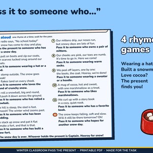 Winter Classroom Left Right Game Printable, Pass the Present for Kids image 4