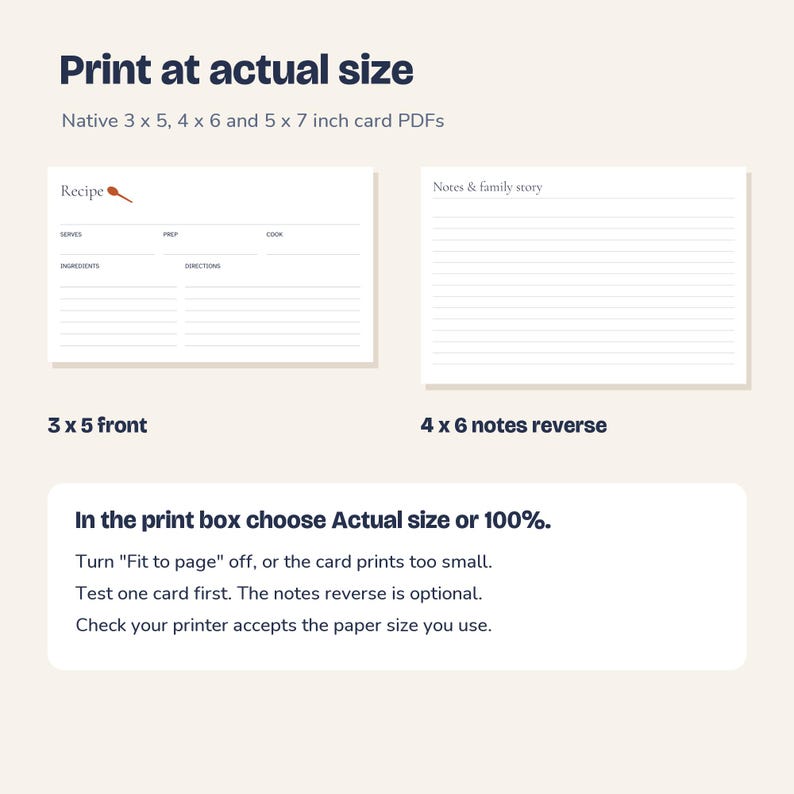 Recipe Card Template, Fillable 3x5, 4x6 and 5x7 PDFs + Print Sheets image 6