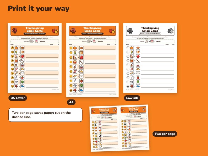 Thanksgiving & Fall Emoji Game Printable, 20 Picture Clues with Answer Keys image 6