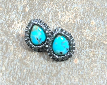 Kingman Turquoise Earrings, Teardrop Turquoise Earrings, Turquoise Teardrop Earrings, Turquoise Sterling Silver Earrings