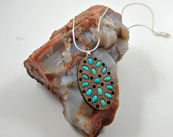 Kingman Turquoise Pendant Turquoise Wood Pendant, Carico Lake Pendant, Sterling Silver Chain