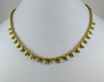 Green Fall Spike Necklace, in Gold