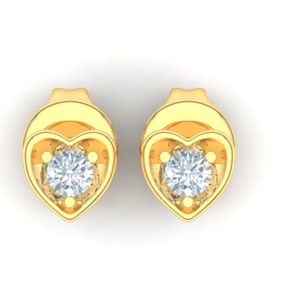 14k Gold Tiny Heart Shaped Stud Earrings with Pee-a-Boo lab Created Diamond.  Mother&#39;s Day Gift, Awesome Present, Wedding Gift.