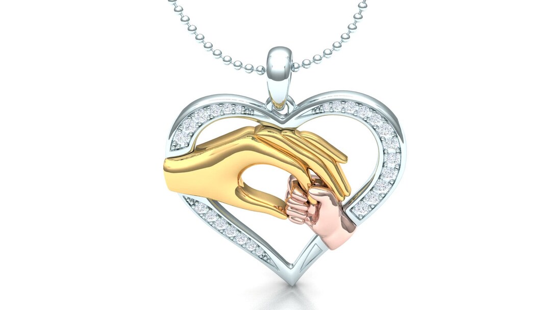 Mother Baby Holding Hands Heart Pendant in .925 Silver or 14K Gold Etsy