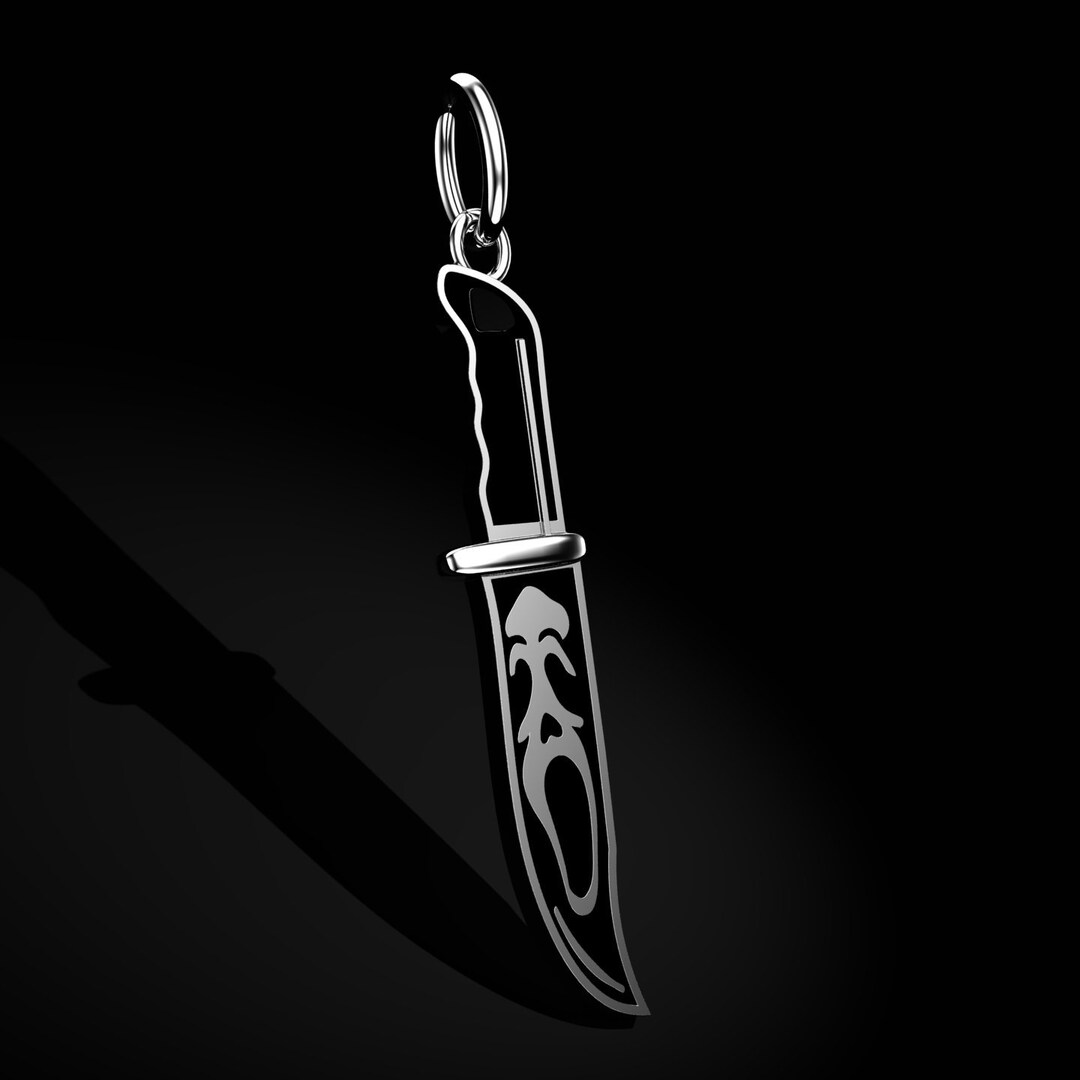 14K Gold Ghost Face Knife Pendant Horror Jewelry Scary Movie Inspired Charm Unique Gift for