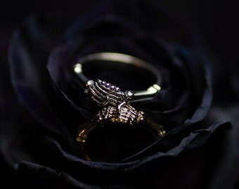 Skeleton Fede Style Clasped Hands Ring in 14k Solid Gold.  Promise Ring, Engagement Ring, A Token of loyalty and faith between two persons