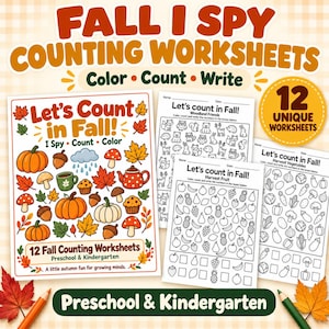 Fall I Spy Counting Worksheets: 12 Autumn Math Activities (Digital Download)