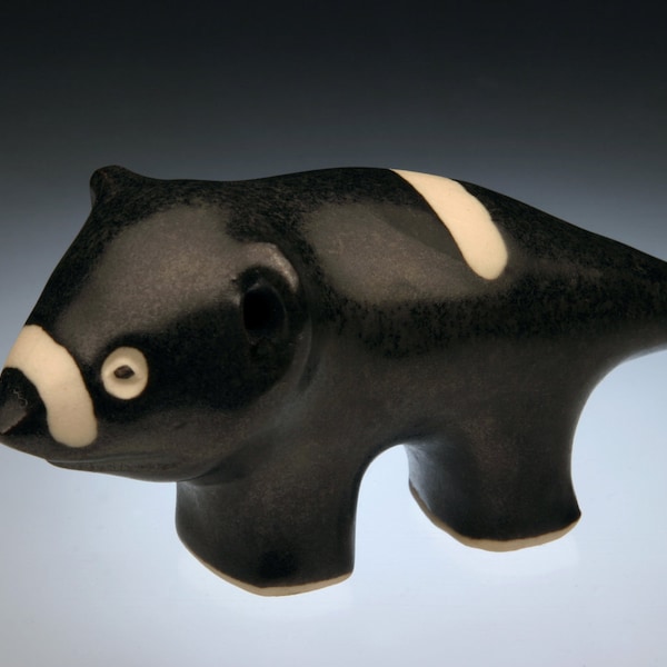 Tasmanian Devil; Tasmania, Australia, Tasmanian animal; Australian animal. Unique, hand made, slip cast ceramic animal. Marsupial. Tasmania.