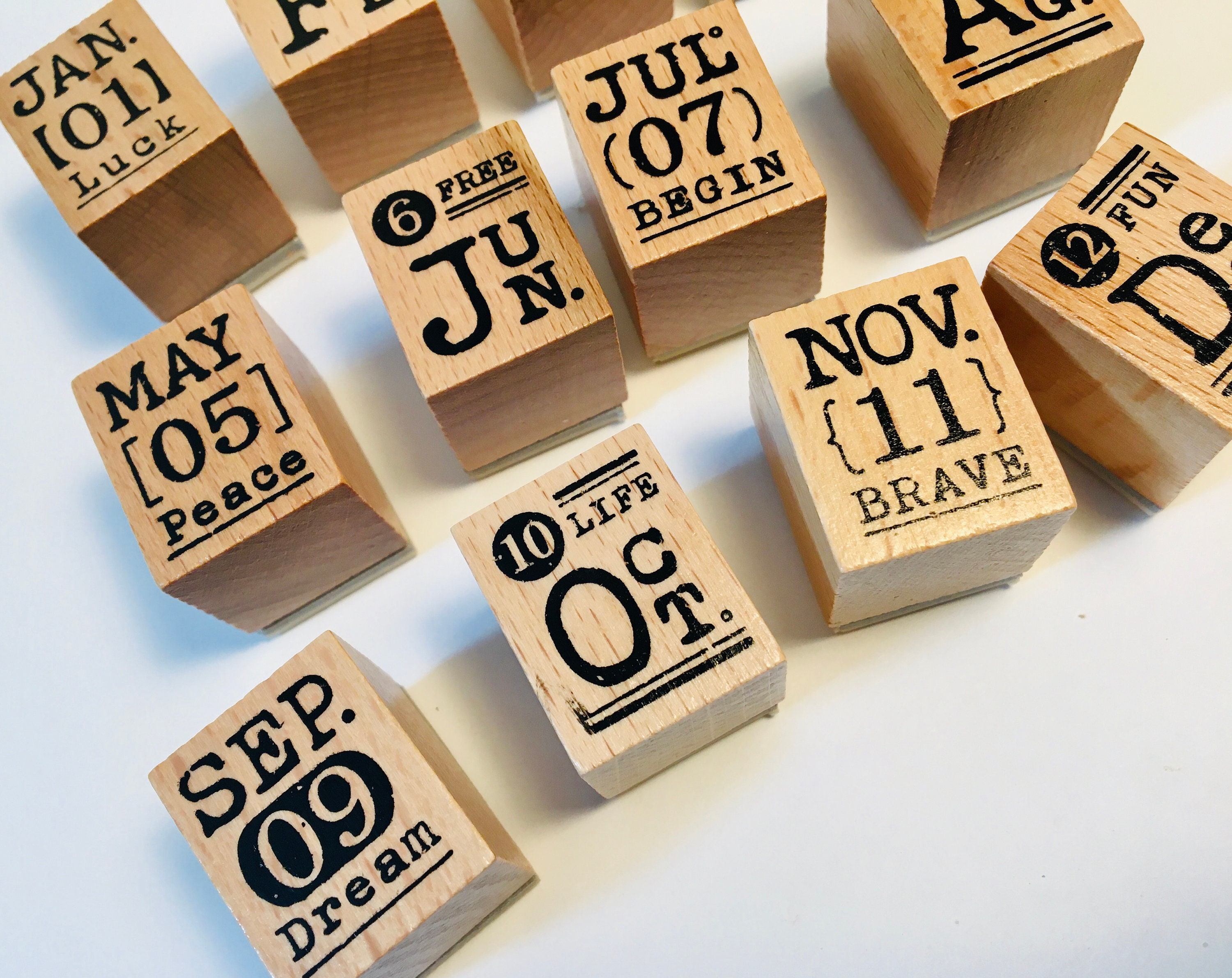 Wood Rubber Stamp SetMonths Stamp Set 12 Rubber Stamps Set Etsy