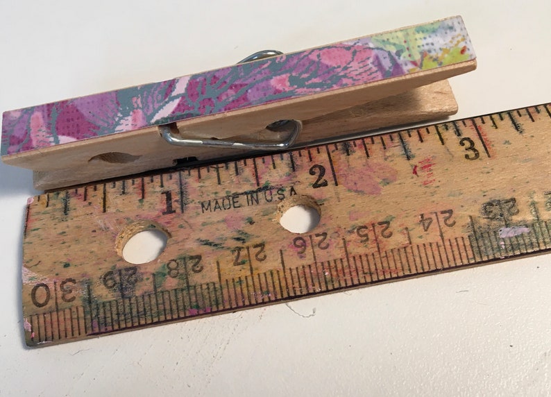 Altered Clothespins-Junk Jewelry-Handmade Journal Clips Magnetic Clips Memo Clips-4 Decorative Clothespins attached to a Fun Tag