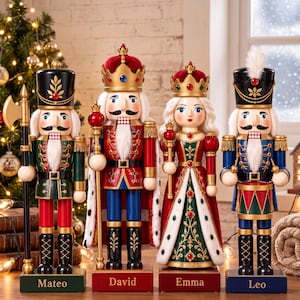 Custom Nutcracker Family Wood Block, Personalized Christmas Soldier Figurine, Holiday Mantel Shelf Sitter Gift, Standing Wooden Decor
