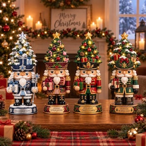 Christmas Tree Hat Nutcracker Block, Lighted Evergreen Crown Toy Soldier Sign, Holiday Mantel Centerpiece, Freestanding Wooden Figurine