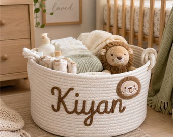 Personalized Baby Storage Basket, Custom Name Nursery Organizer, Woven Cotton Rope Toy Basket, Baby Shower Gift, Kids Room Storage Bin
