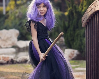 Black And Purple Witch Costume Tutu Dress Set, Wicked, Halloween, Girl Witch Tutu Costume, Girl Halloween Costume Sweet Witch Tutu