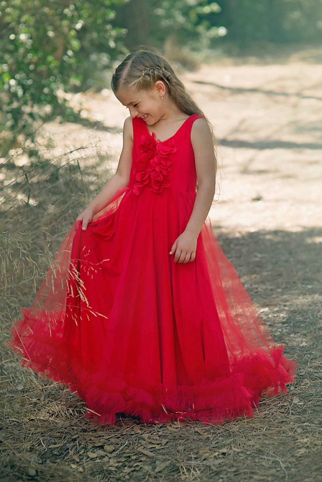 Girls Red Christmas Tulle Dress Baby Girl Long Gown Holiday - Etsy