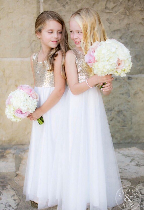 gold sparkly flower girl dress