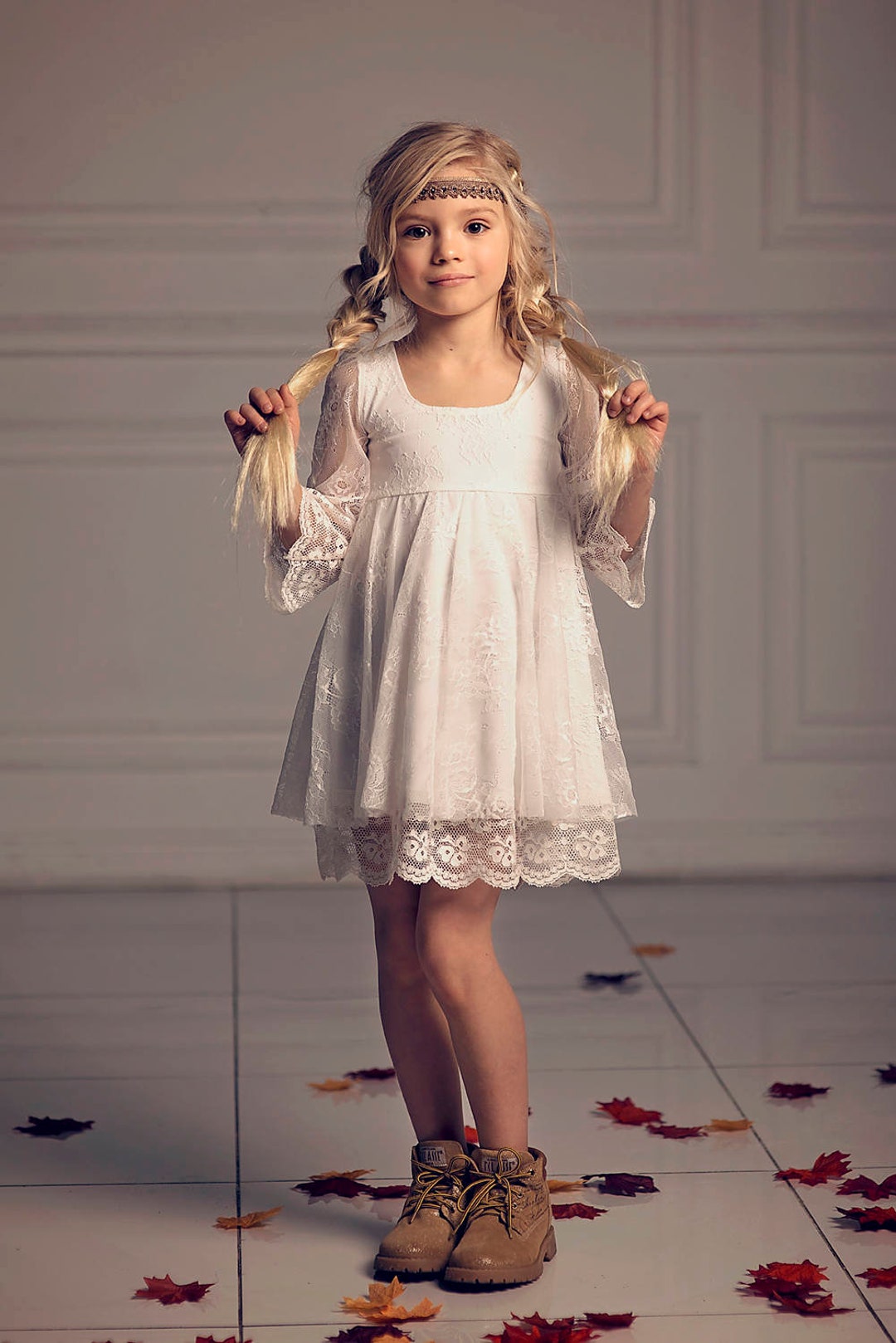 First Communion Dress Boho Flower Girl Off-white Lace - Etsy Israel