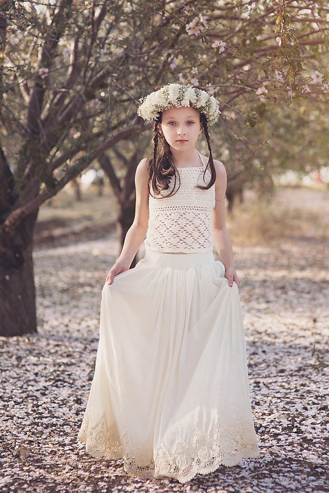 Boho Crochet Lace Flower Girl Dress ...