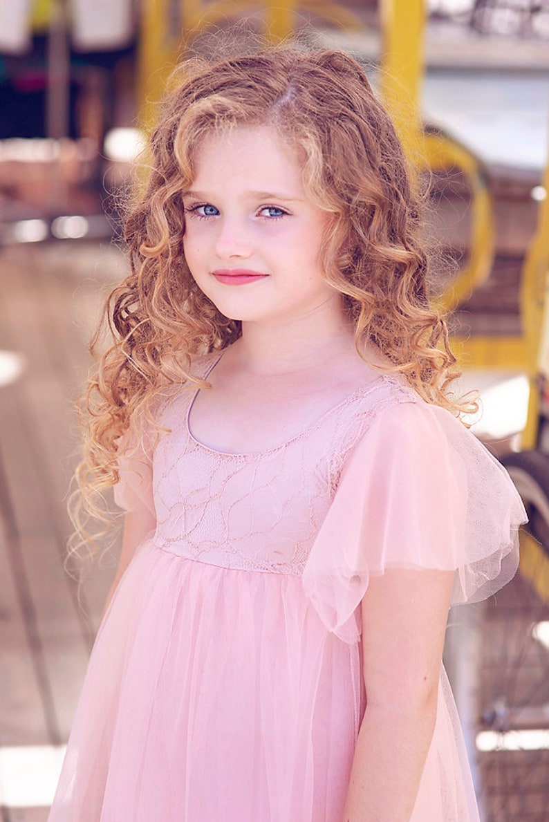 Dusty Rose Flower Girl Dress Tulle and Lace dress Etsy