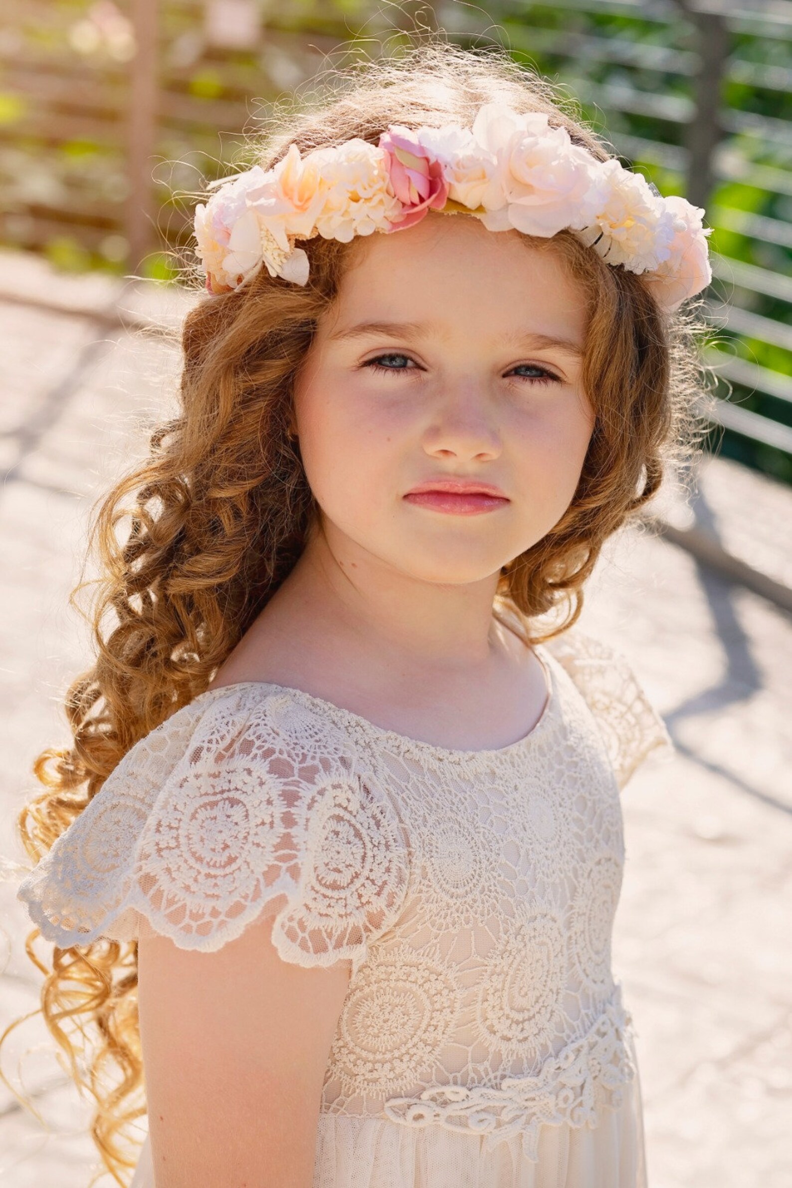 Lace Boho Flower Girl Dress Ivory Color Etsy