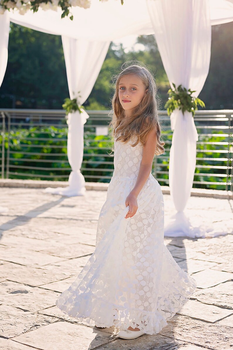 White Lace Flower Girl boho beach wedding Dress Halter Top | Etsy