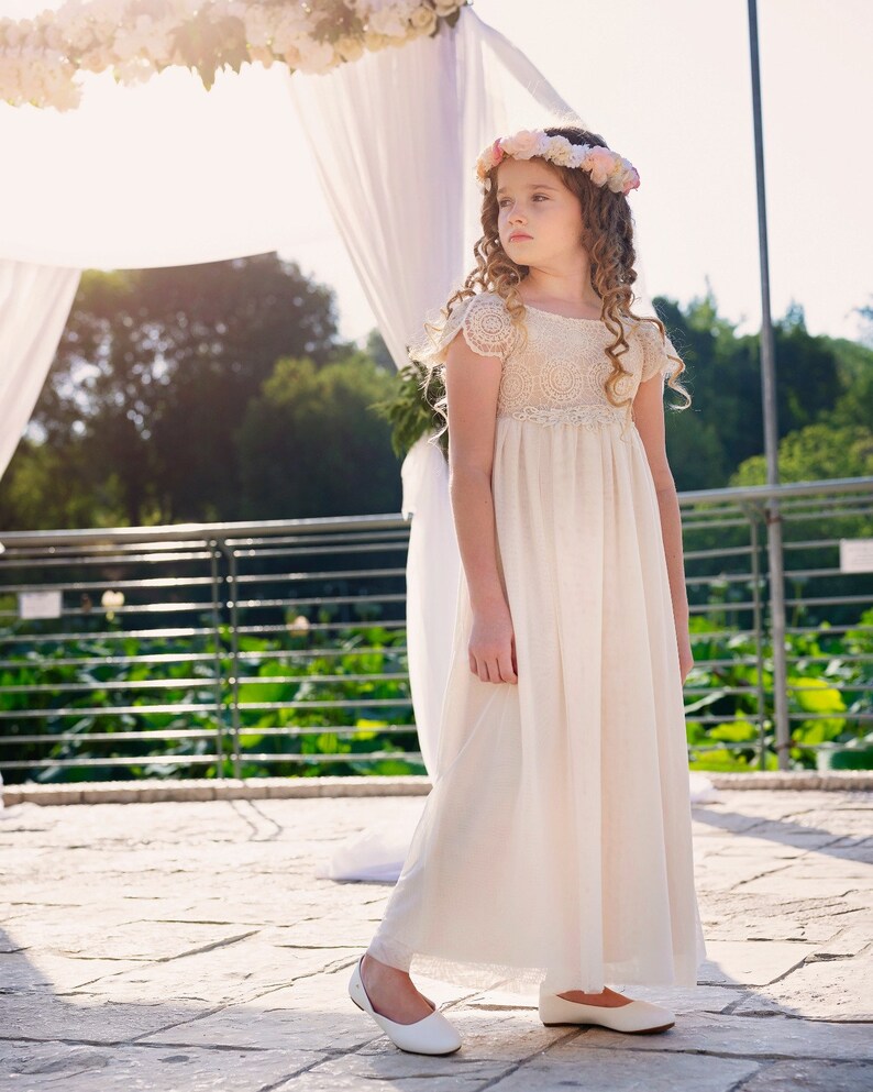 Lace Boho Flower Girl Dress Ivory Color Etsy