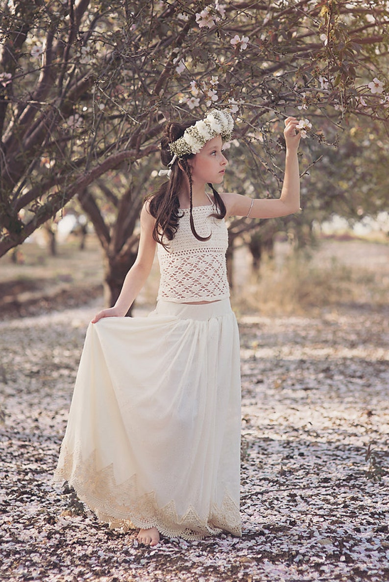 Boho Crochet Lace Flower Girl Dress Junior Bridesmaid Dress Etsy