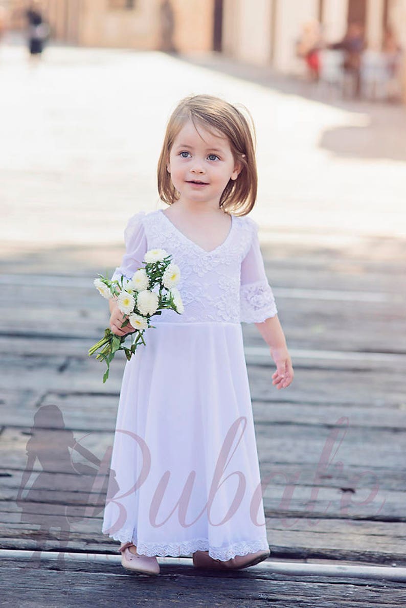 Junior Bridesmaid Dress Bohemian Wedding Bohemian white lace dress Boho Flower Girl Dress Bohemian flower girl First Communion Dress