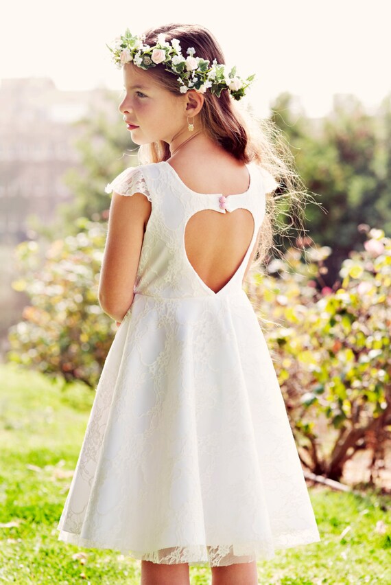 flower girl dress with heart cut out