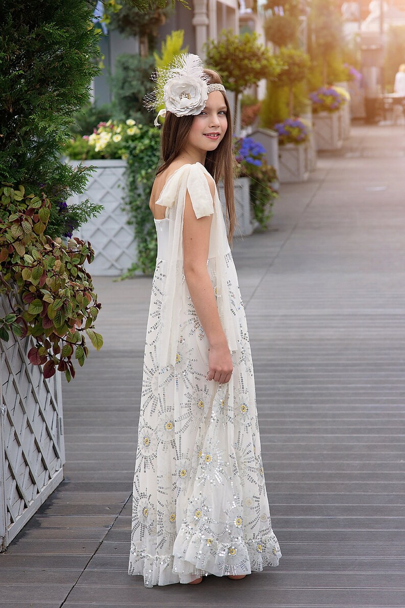 Boho Sequin Flower Girl Dress Junior Bridesmaid Etsy