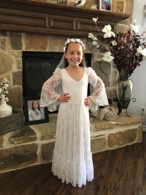 white boho girls dress