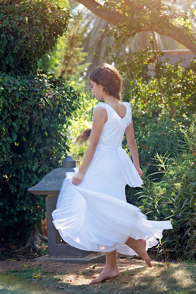 Boho Junior Bridesmaid Dress Girls White Lace Gown First Etsy UK