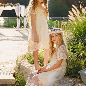 Boho Junior Bridesmaid Dress Ivory Lace Flower Girl Dress - Etsy