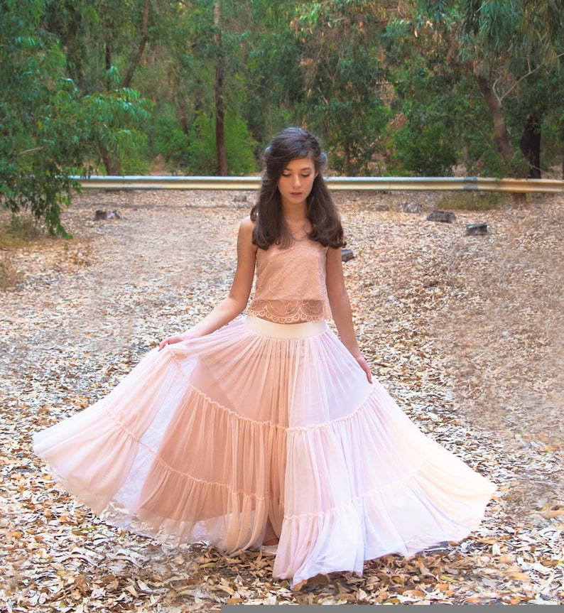 Blush Pink Bohochic Flower Girl Dress Junior Bridesmaid Etsy