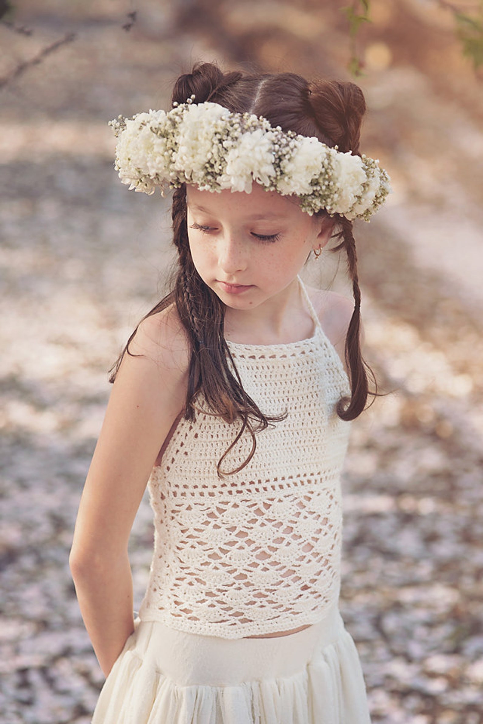 Boho Crochet Lace Flower Girl Dress Junior Bridesmaid Dress Etsy