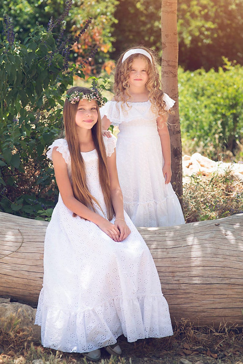 Sister Set Flower GirlMatching sisters flower girl DressesWhite Lace Flower Girl DressFlower Girl White Lace DressBoho flower girl dress