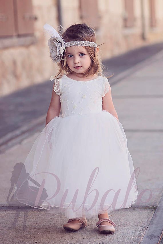 Tulle Flower Girl Dress, First Communion Dress, Junior Bridesmaid Dress, Off white lace dress, Bohemian tutu flower girl dress, Tulle dress Tulle Flower Girl Dress, First Communion Dress, Junior Bridesmaid Dress, Off white lace dress, Bohemian tutu flower girl dress, Tulle dress