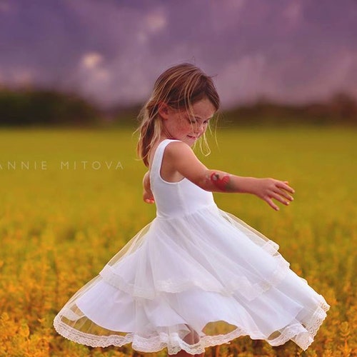 boho flower girl dress Sleeveless Lace with V-Back and Eyelash Lace 3 / Antique Ivory Make your boho wedding complete with the Macy dress Double Ruffle Tulle Twirl Flower
