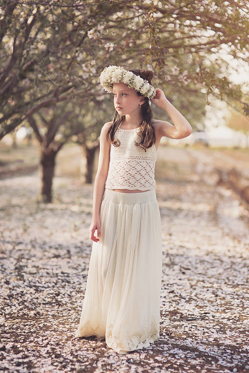 Boho Crochet Lace Flower Girl Dress Junior Bridesmaid Dress Etsy