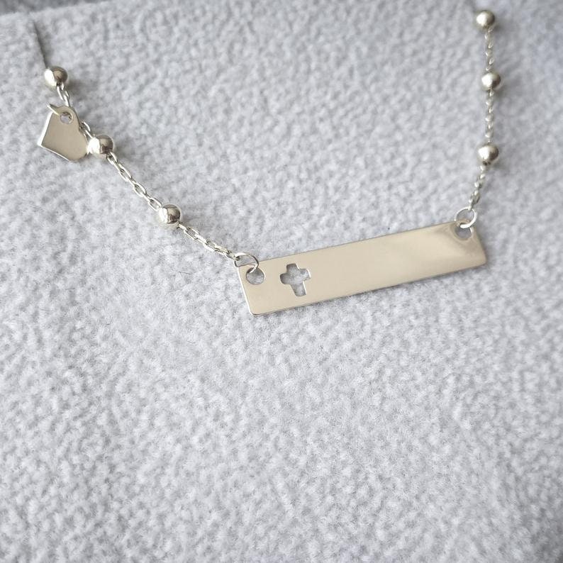 Baby Cross Charm Gold Baby Bracelet 14K Gold Personalized Baby ID Bracelet Cross and Heart Charm Baby Bracelet Baptism Gift