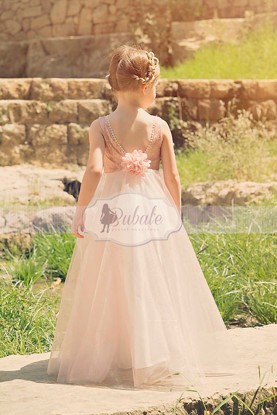 pink sequin flower girl dress