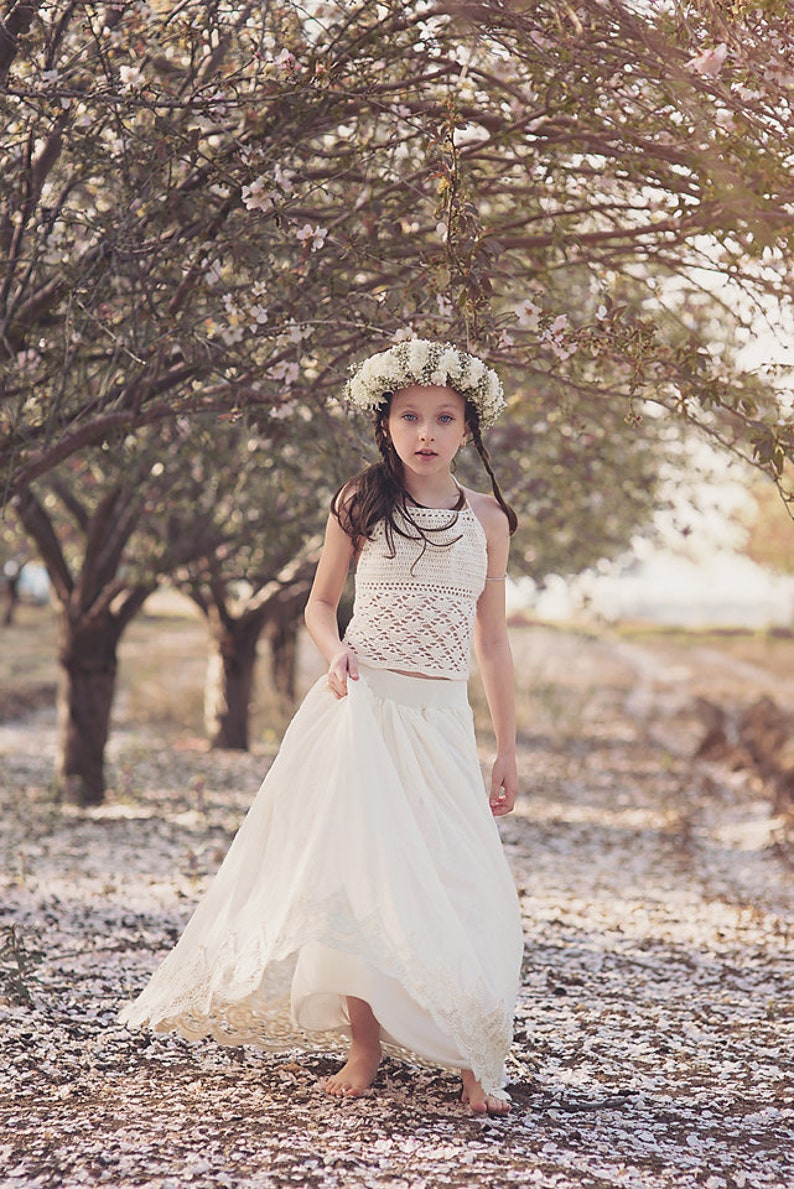 Boho Crochet Lace Flower Girl Dress Junior Bridesmaid Dress Etsy