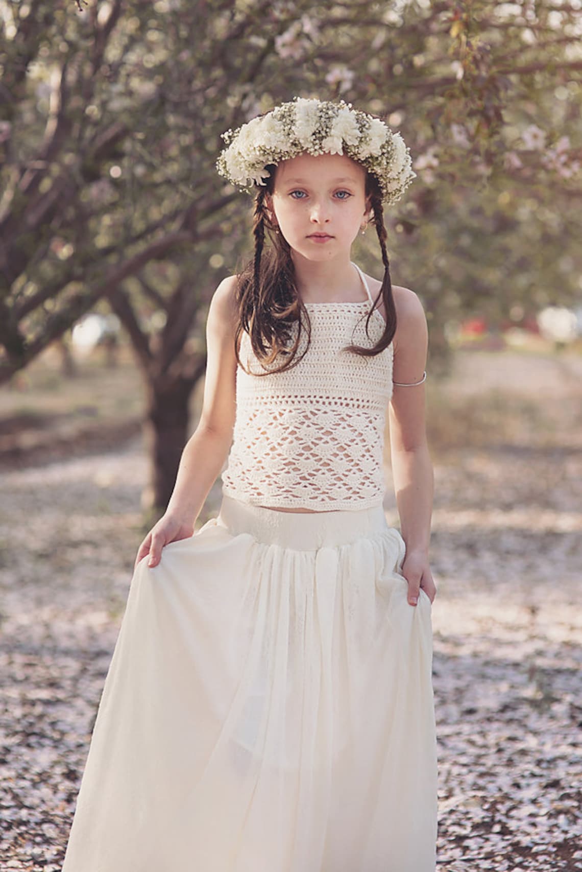 Boho Crochet Lace Flower Girl Dress Junior Bridesmaid Dress Etsy