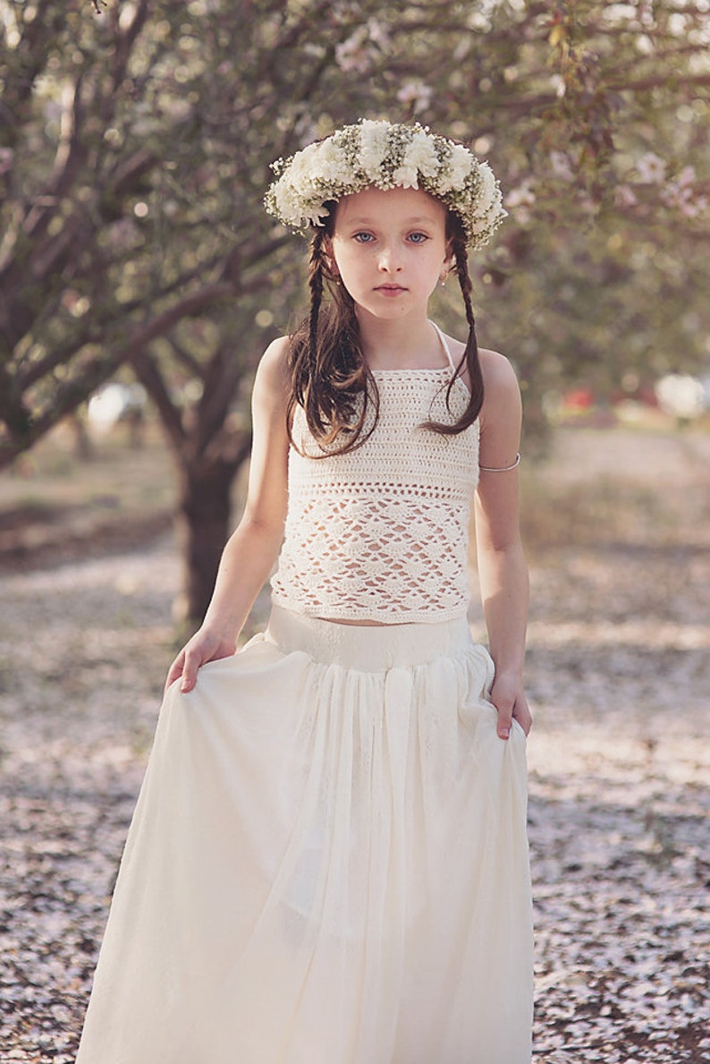 Boho Crochet Lace Flower Girl Dress Junior Bridesmaid Dress Etsy