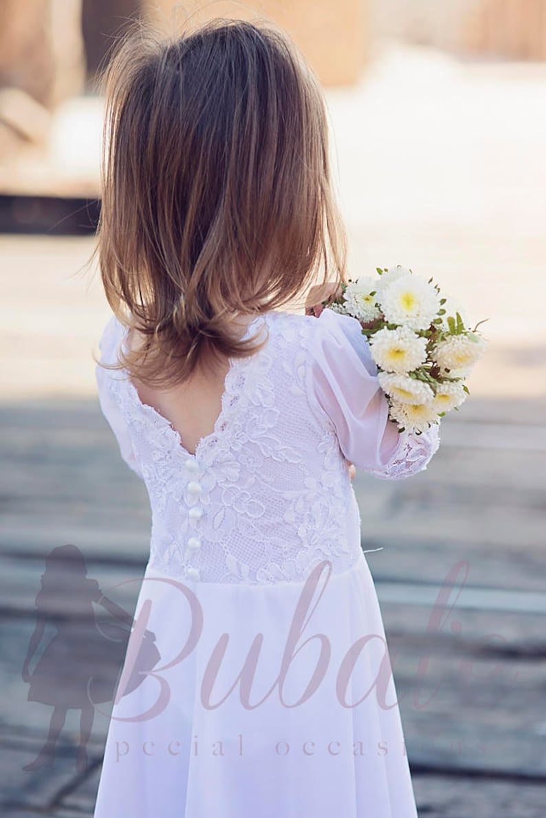 Junior Bridesmaid Dress Bohemian Wedding Bohemian white lace dress Boho Flower Girl Dress Bohemian flower girl First Communion Dress